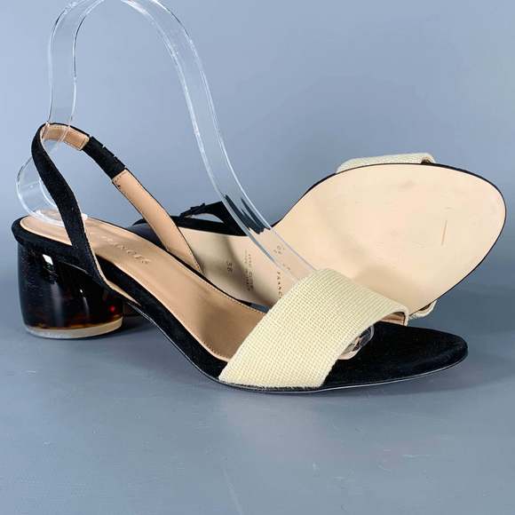 DEAR FRANCES Cream Black Acrylic Suede Slingback Sandals - Picture 5 of 8